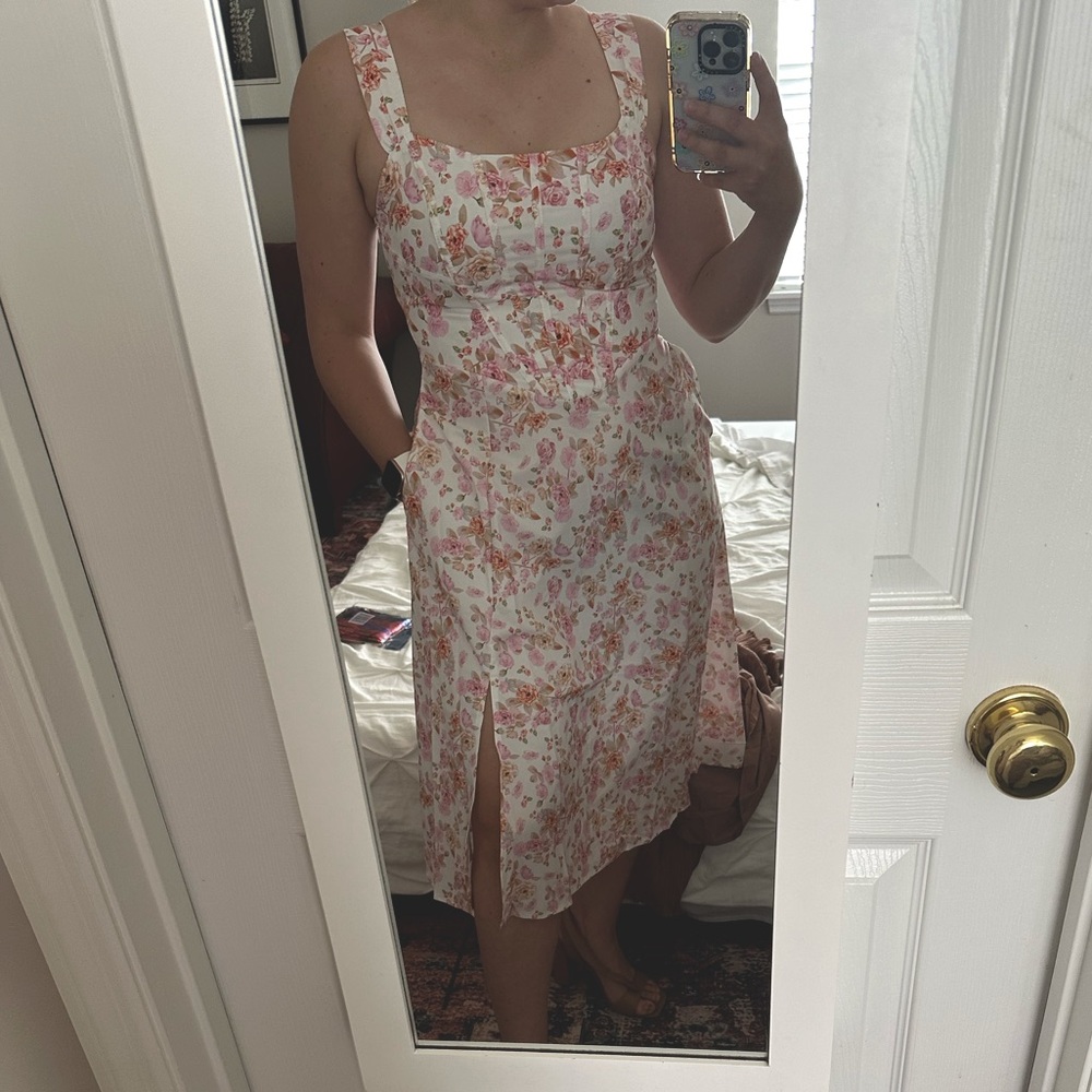 White & floral midi dress